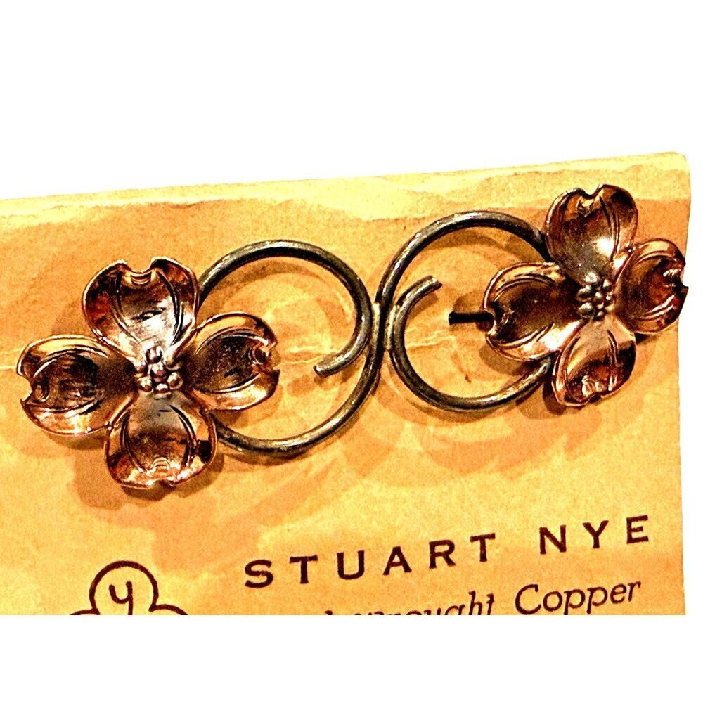 STUART NYE HAND WROUGHT COPPER FLORAL DOGWOOD PIN BROOCHES LOT 2 New - Picture 5 of 10